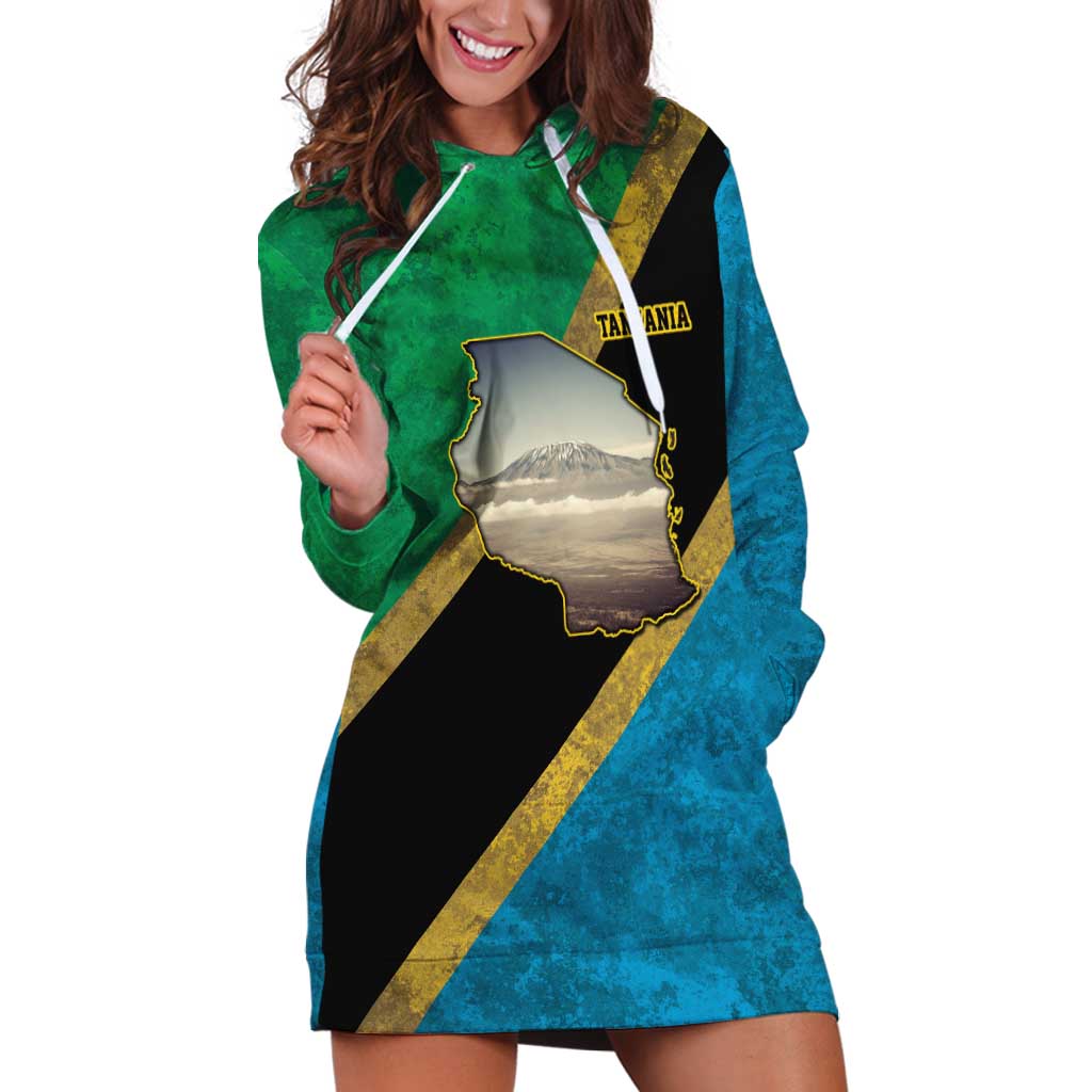 Kilimanjaro Tanzania Hoodie Dress Grunge Flag Map of Tanzania - Wonder Print Shop