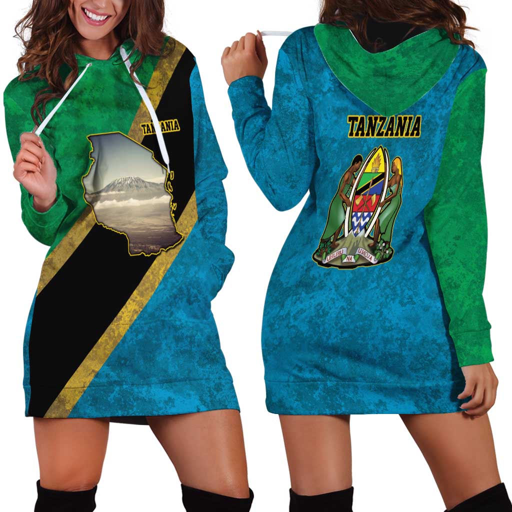 Kilimanjaro Tanzania Hoodie Dress Grunge Flag Map of Tanzania - Wonder Print Shop