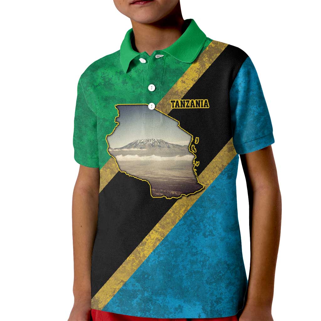 Kilimanjaro Tanzania Kid Polo Shirt Grunge Flag Map of Tanzania - Wonder Print Shop