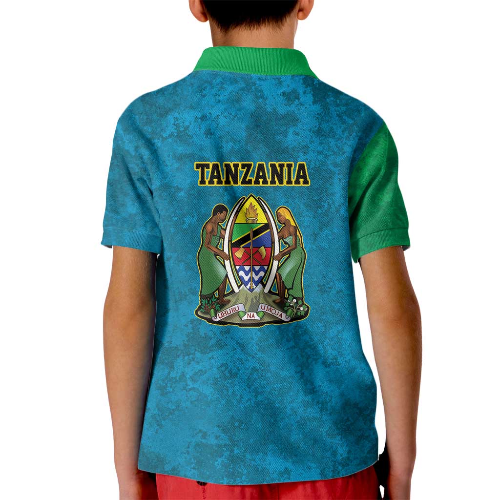 Kilimanjaro Tanzania Kid Polo Shirt Grunge Flag Map of Tanzania - Wonder Print Shop