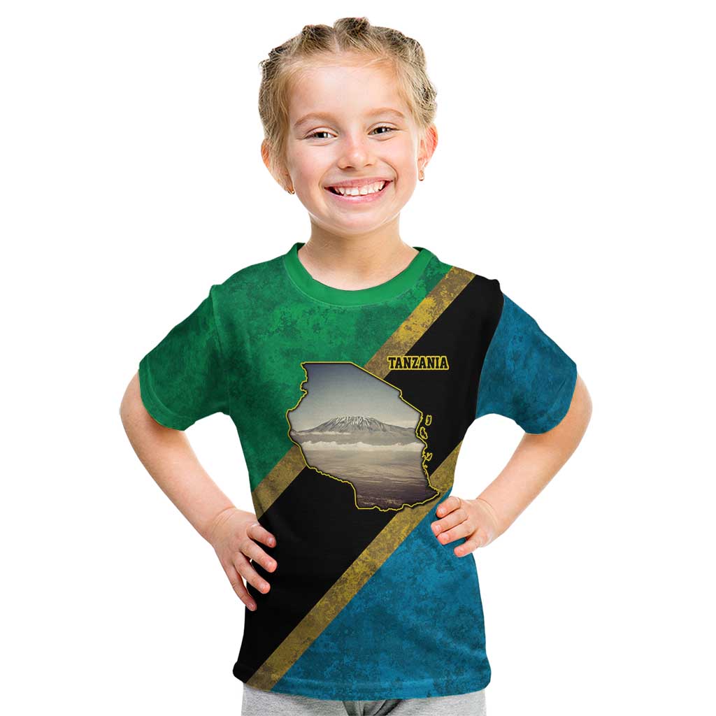 Kilimanjaro Tanzania Kid T Shirt Grunge Flag Map of Tanzania - Wonder Print Shop