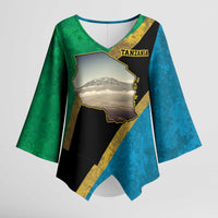 Kilimanjaro Tanzania Kimono Sleeve Blouse Grunge Flag Map of Tanzania - Wonder Print Shop