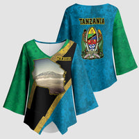 Kilimanjaro Tanzania Kimono Sleeve Blouse Grunge Flag Map of Tanzania - Wonder Print Shop