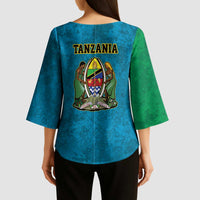 Kilimanjaro Tanzania Kimono Sleeve Blouse Grunge Flag Map of Tanzania - Wonder Print Shop