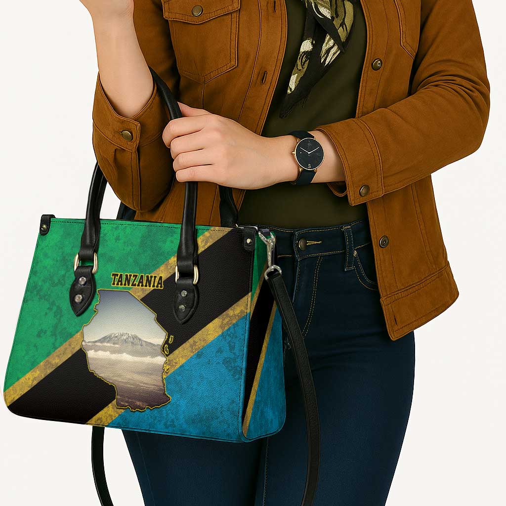 Kilimanjaro Tanzania Leather Bag Grunge Flag Map of Tanzania - Wonder Print Shop