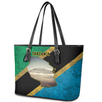 Kilimanjaro Tanzania Leather Tote Bag Grunge Flag Map of Tanzania - Wonder Print Shop