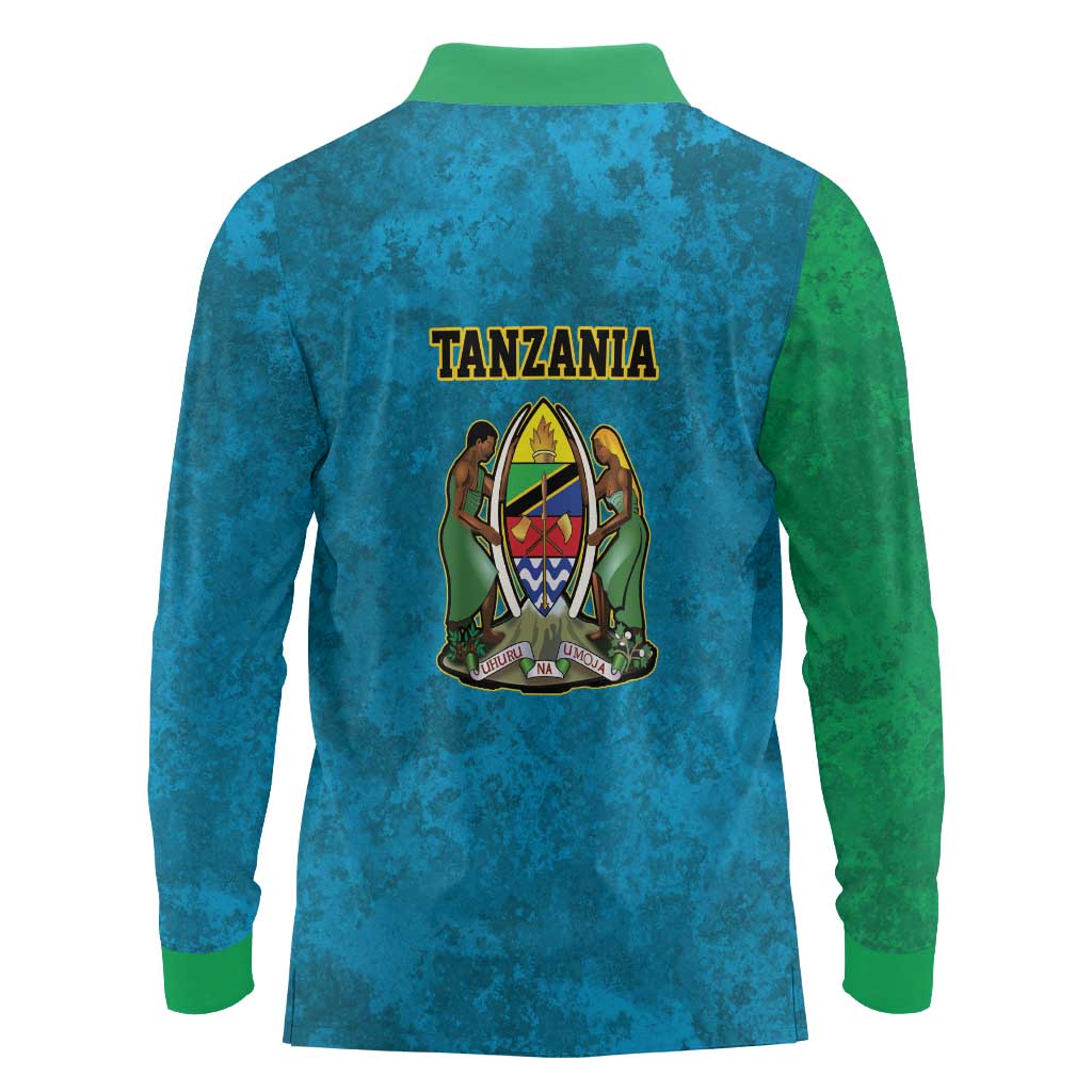 Kilimanjaro Tanzania Long Sleeve Polo Shirt Grunge Flag Map of Tanzania - Wonder Print Shop