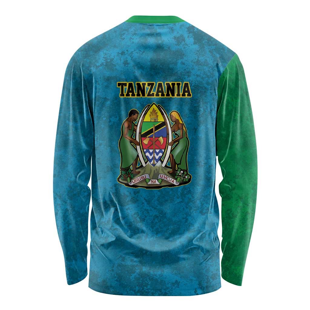 Kilimanjaro Tanzania Long Sleeve Shirt Grunge Flag Map of Tanzania - Wonder Print Shop