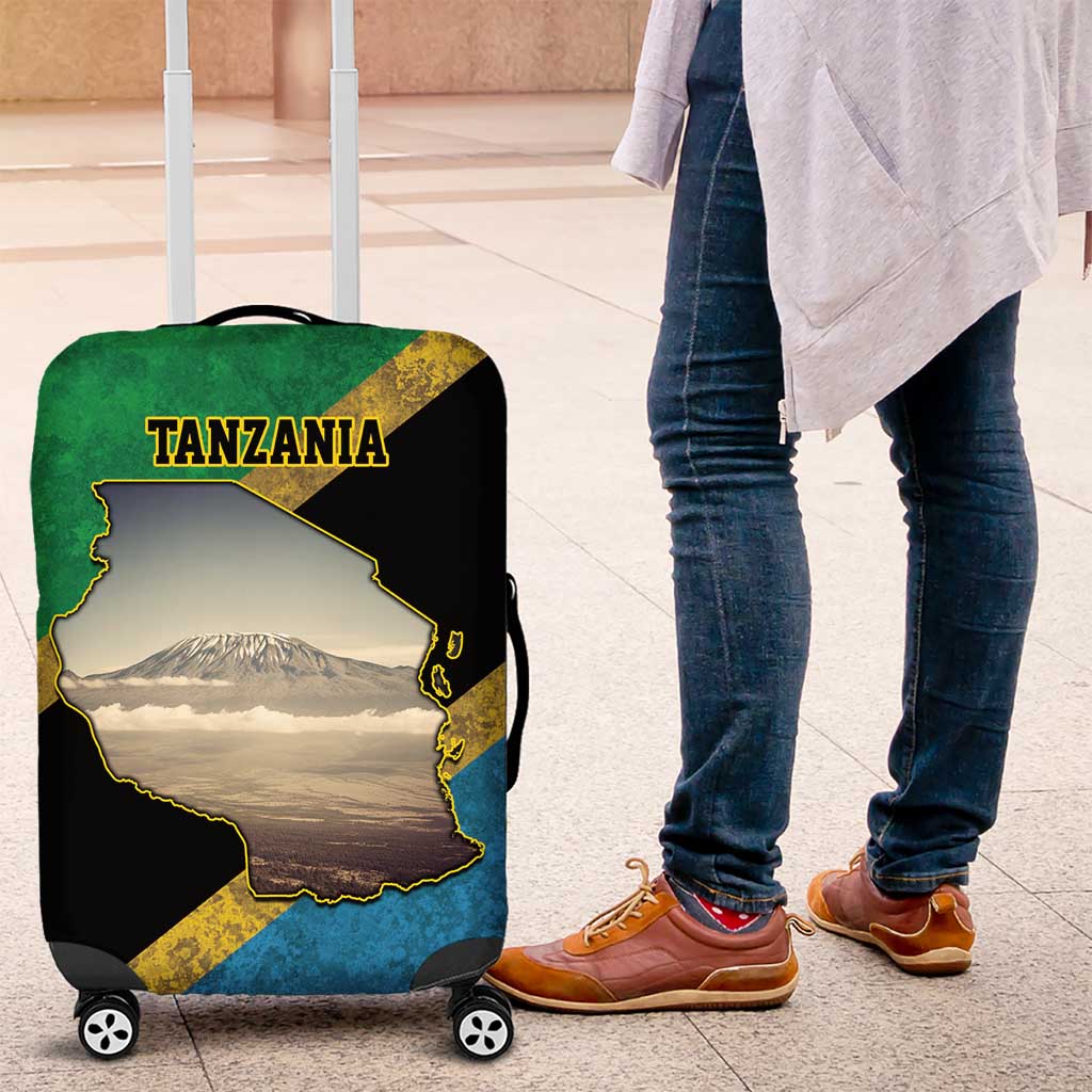 Kilimanjaro Tanzania Luggage Cover Grunge Flag Map of Tanzania - Wonder Print Shop
