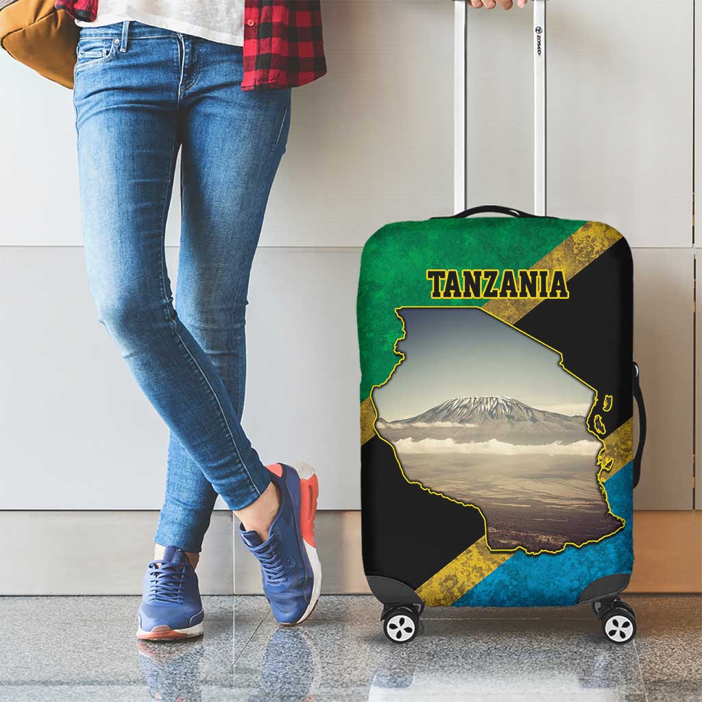 Kilimanjaro Tanzania Luggage Cover Grunge Flag Map of Tanzania - Wonder Print Shop