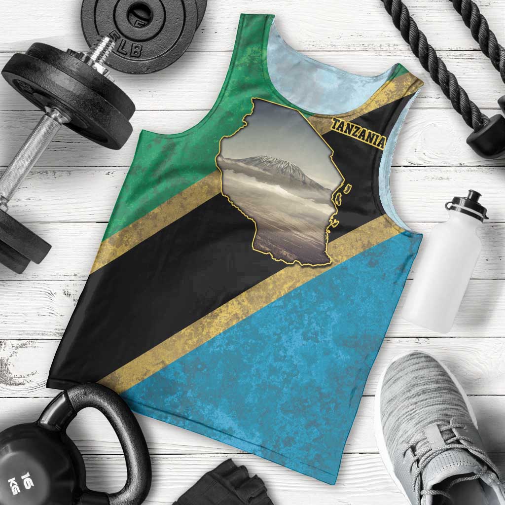 Kilimanjaro Tanzania Men Tank Top Grunge Flag Map of Tanzania - Wonder Print Shop