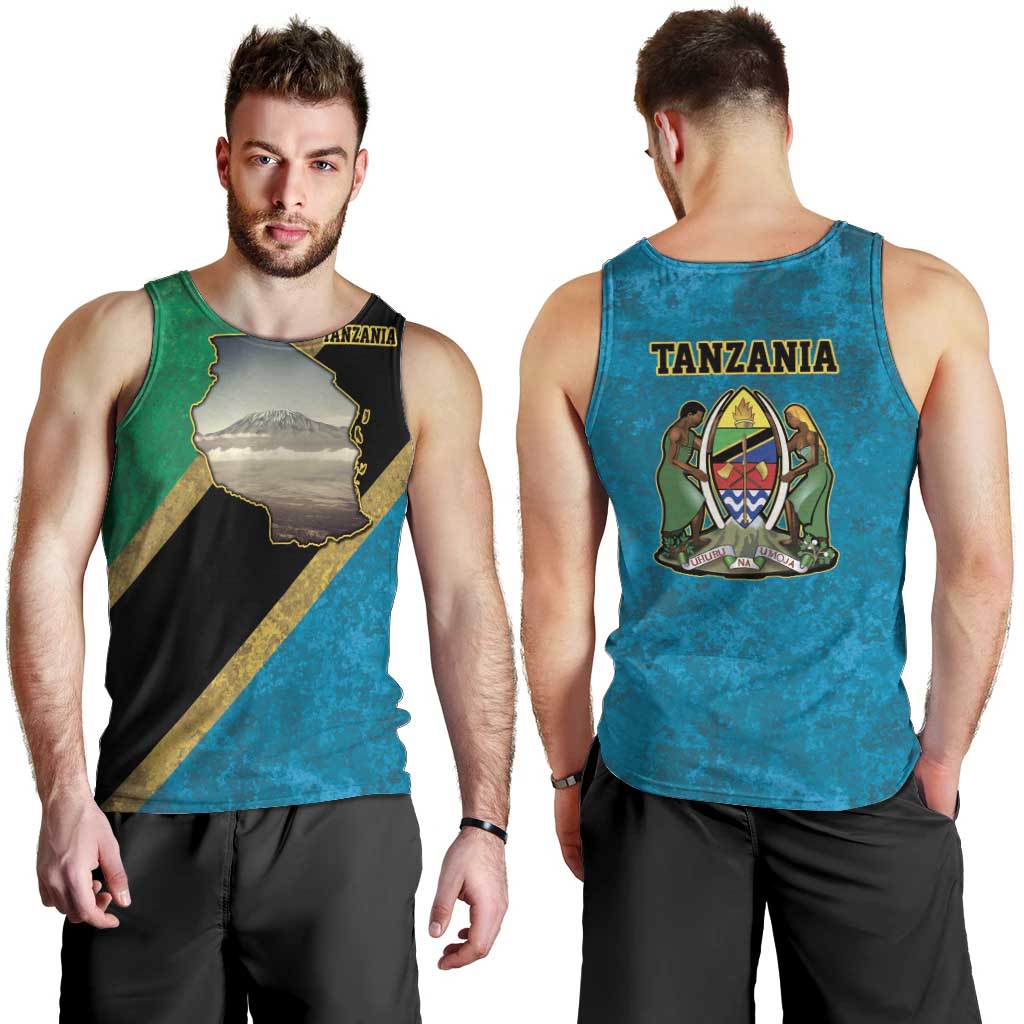 Kilimanjaro Tanzania Men Tank Top Grunge Flag Map of Tanzania - Wonder Print Shop