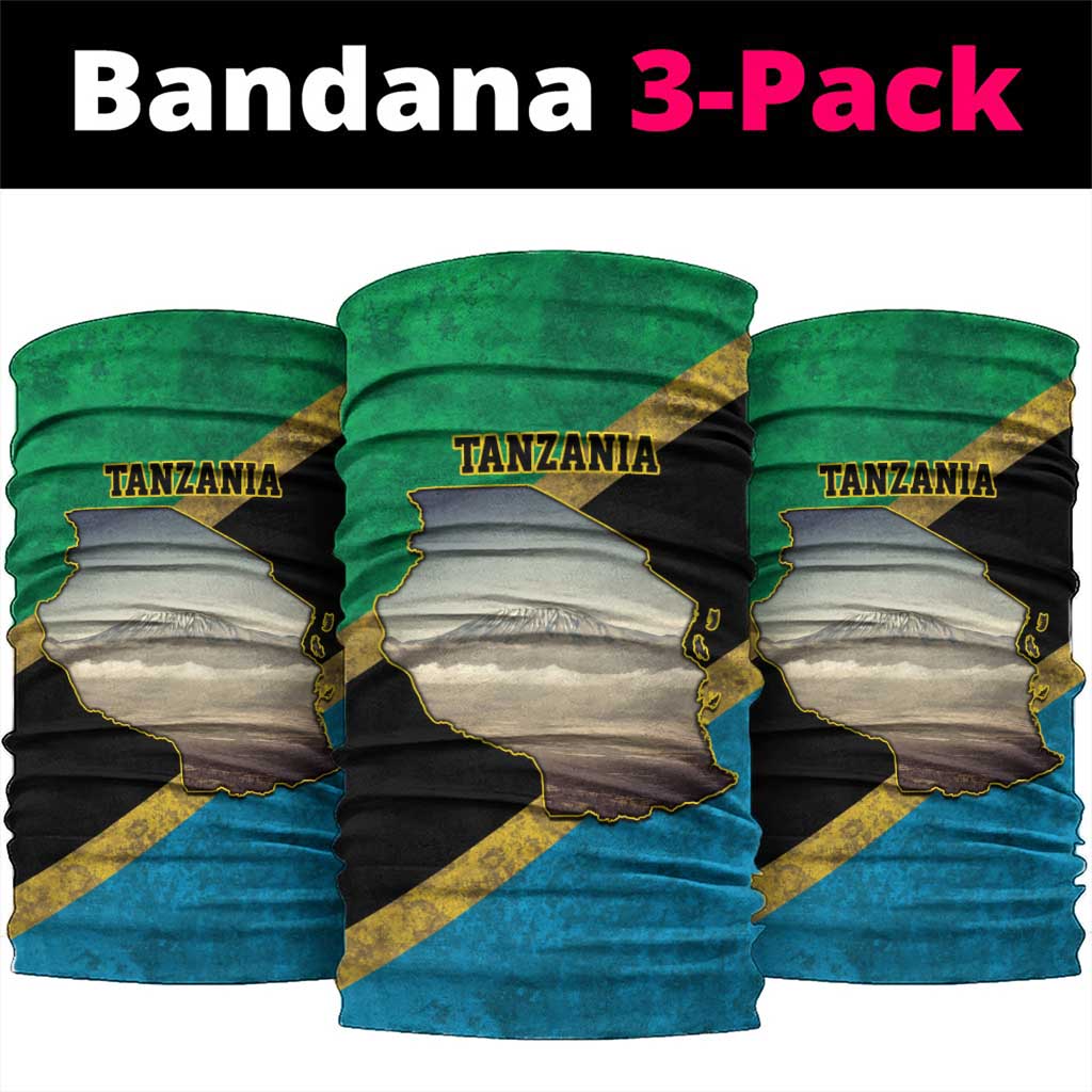 Kilimanjaro Tanzania Neck Gaiter Grunge Flag Map of Tanzania - Wonder Print Shop