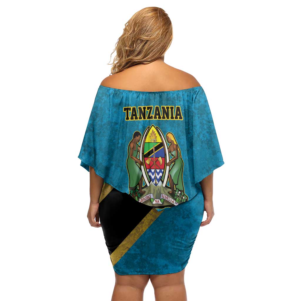 Kilimanjaro Tanzania Off Shoulder Short Dress Grunge Flag Map of Tanzania - Wonder Print Shop