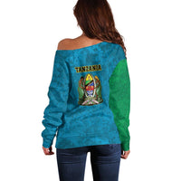 Kilimanjaro Tanzania Off Shoulder Sweater Grunge Flag Map of Tanzania - Wonder Print Shop