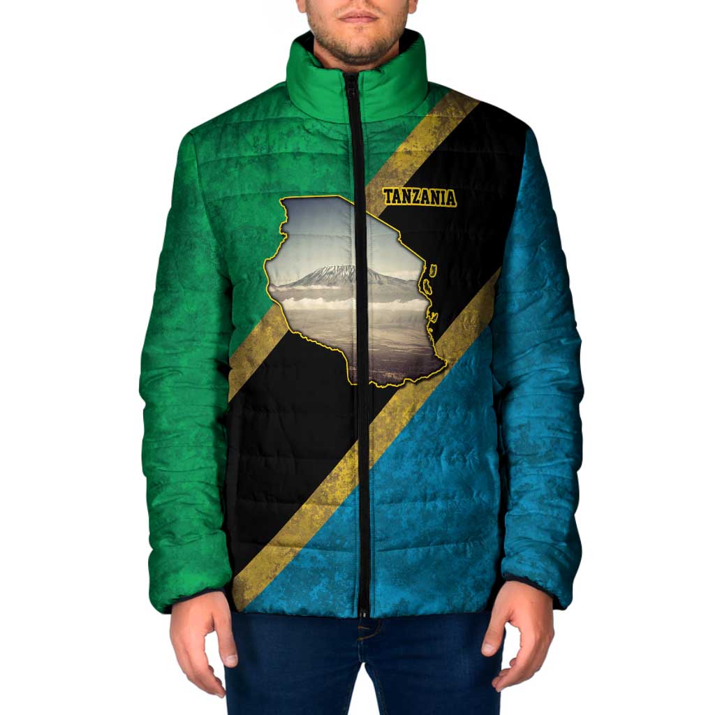 Kilimanjaro Tanzania Padded Jacket Grunge Flag Map of Tanzania - Wonder Print Shop