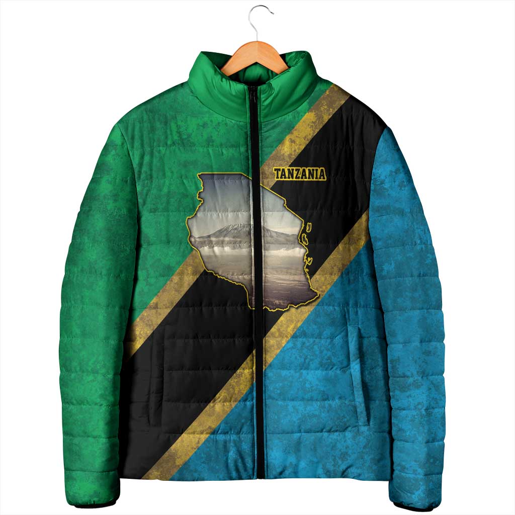 Kilimanjaro Tanzania Padded Jacket Grunge Flag Map of Tanzania - Wonder Print Shop