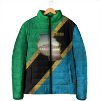 Kilimanjaro Tanzania Padded Jacket Grunge Flag Map of Tanzania - Wonder Print Shop