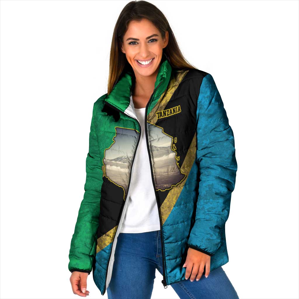 Kilimanjaro Tanzania Padded Jacket Grunge Flag Map of Tanzania - Wonder Print Shop