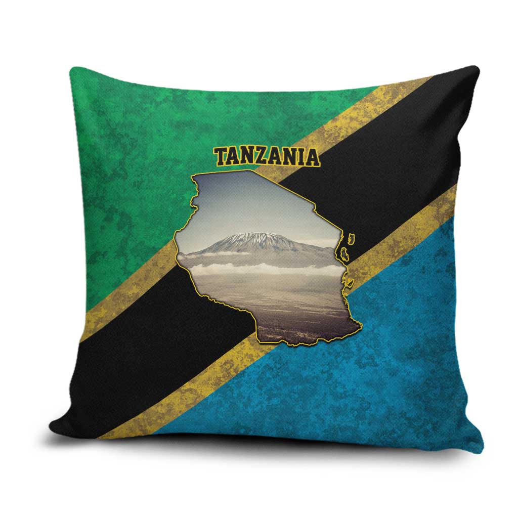 Kilimanjaro Tanzania Pillow Cover Grunge Flag Map of Tanzania - Wonder Print Shop
