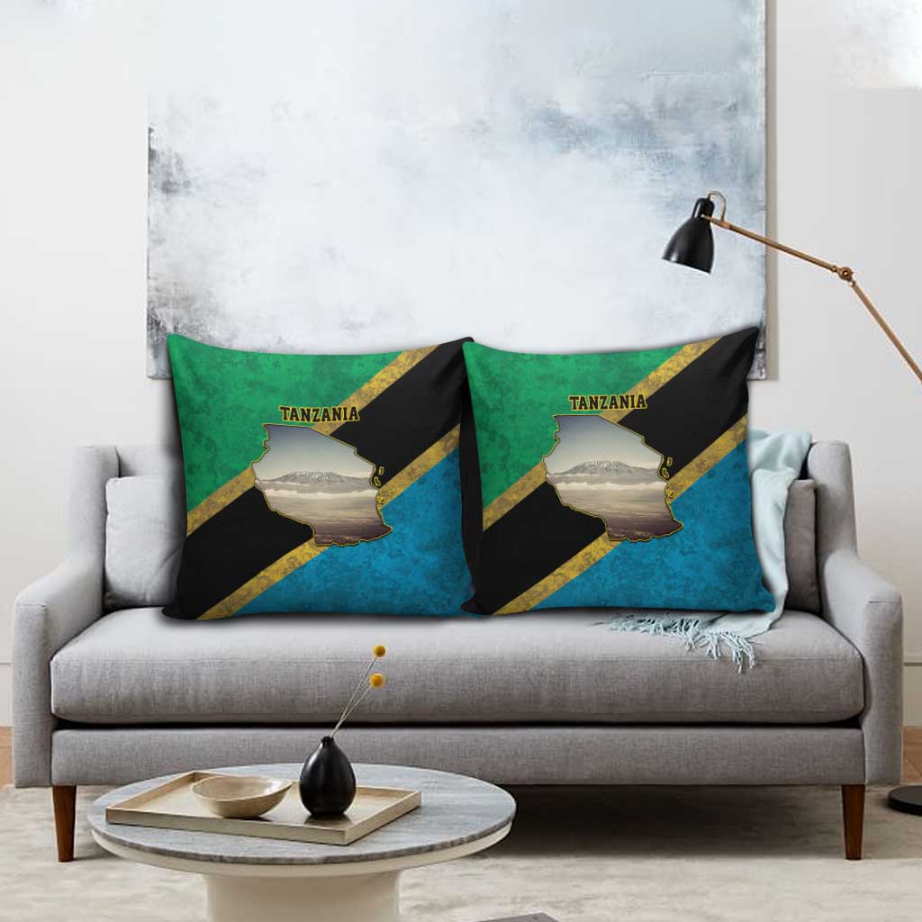 Kilimanjaro Tanzania Pillow Cover Grunge Flag Map of Tanzania - Wonder Print Shop