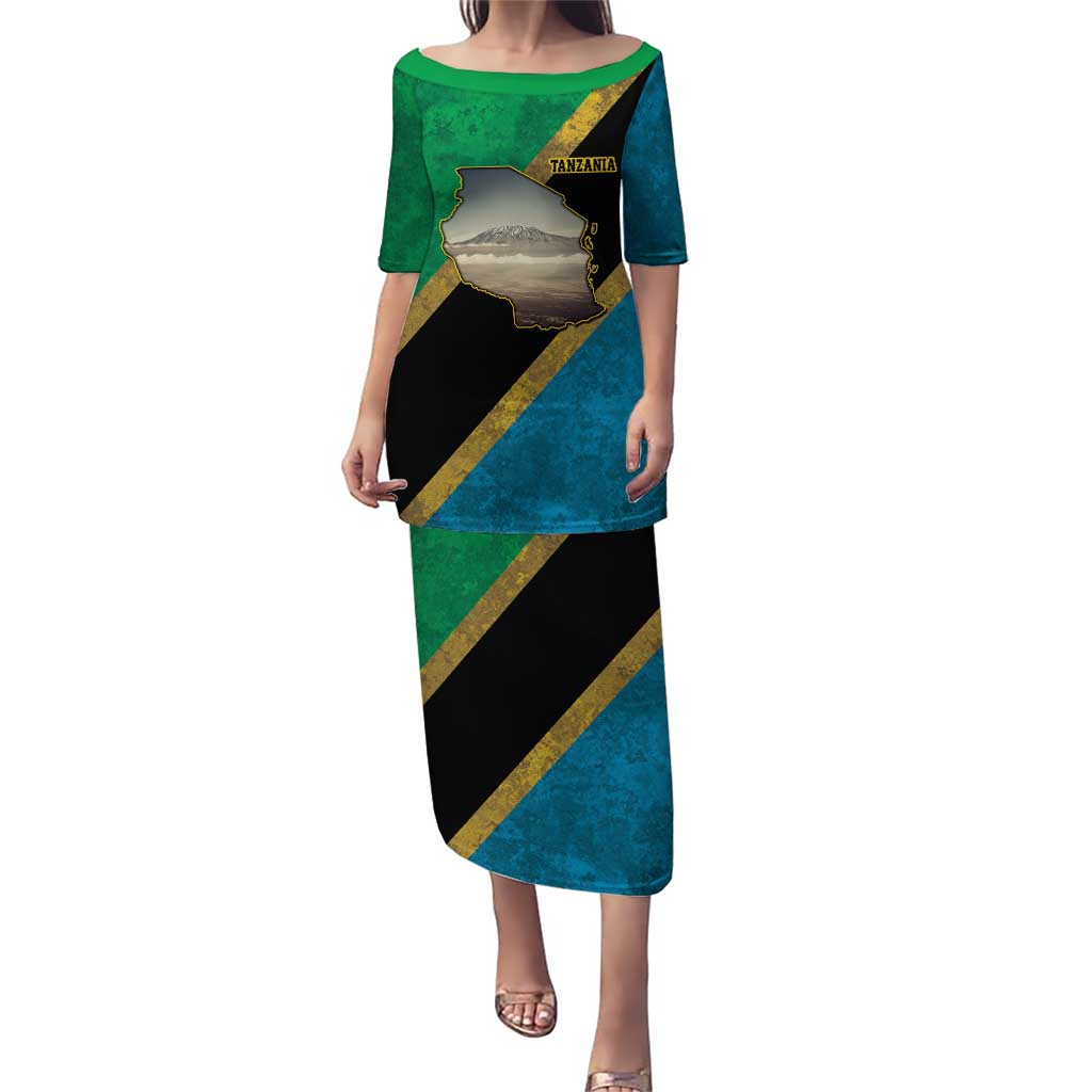 Kilimanjaro Tanzania Puletasi Grunge Flag Map of Tanzania - Wonder Print Shop