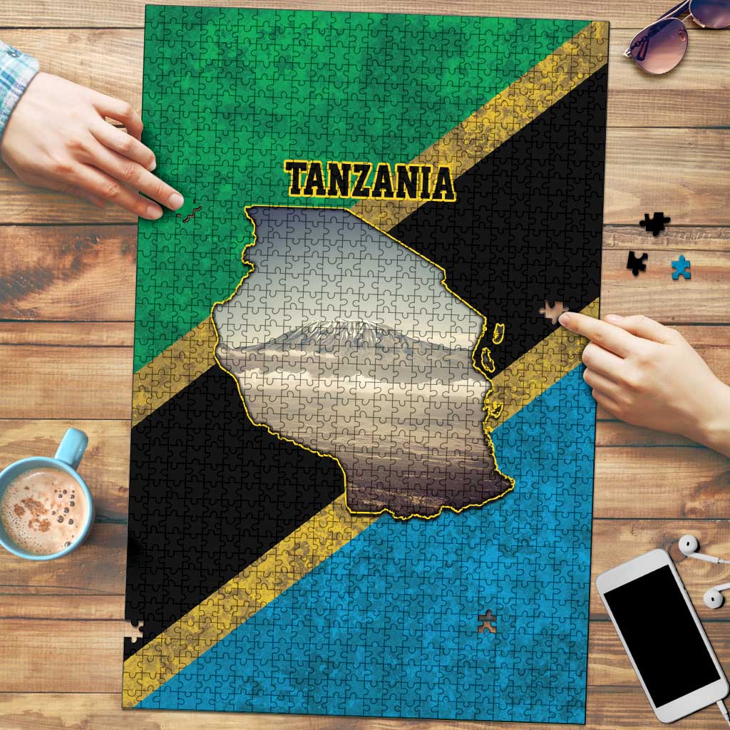 Kilimanjaro Tanzania Puzzle Grunge Flag Map of Tanzania - Wonder Print Shop