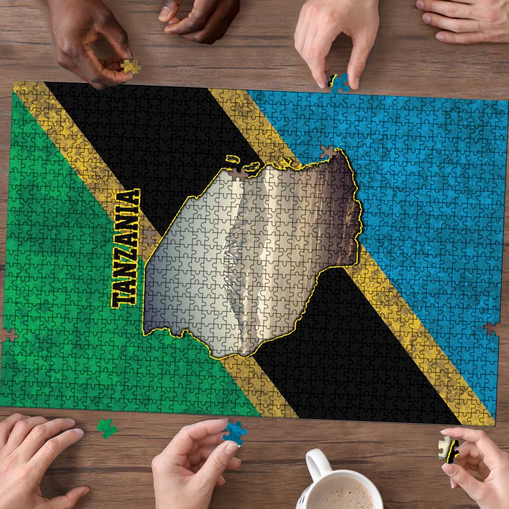 Kilimanjaro Tanzania Puzzle Grunge Flag Map of Tanzania - Wonder Print Shop