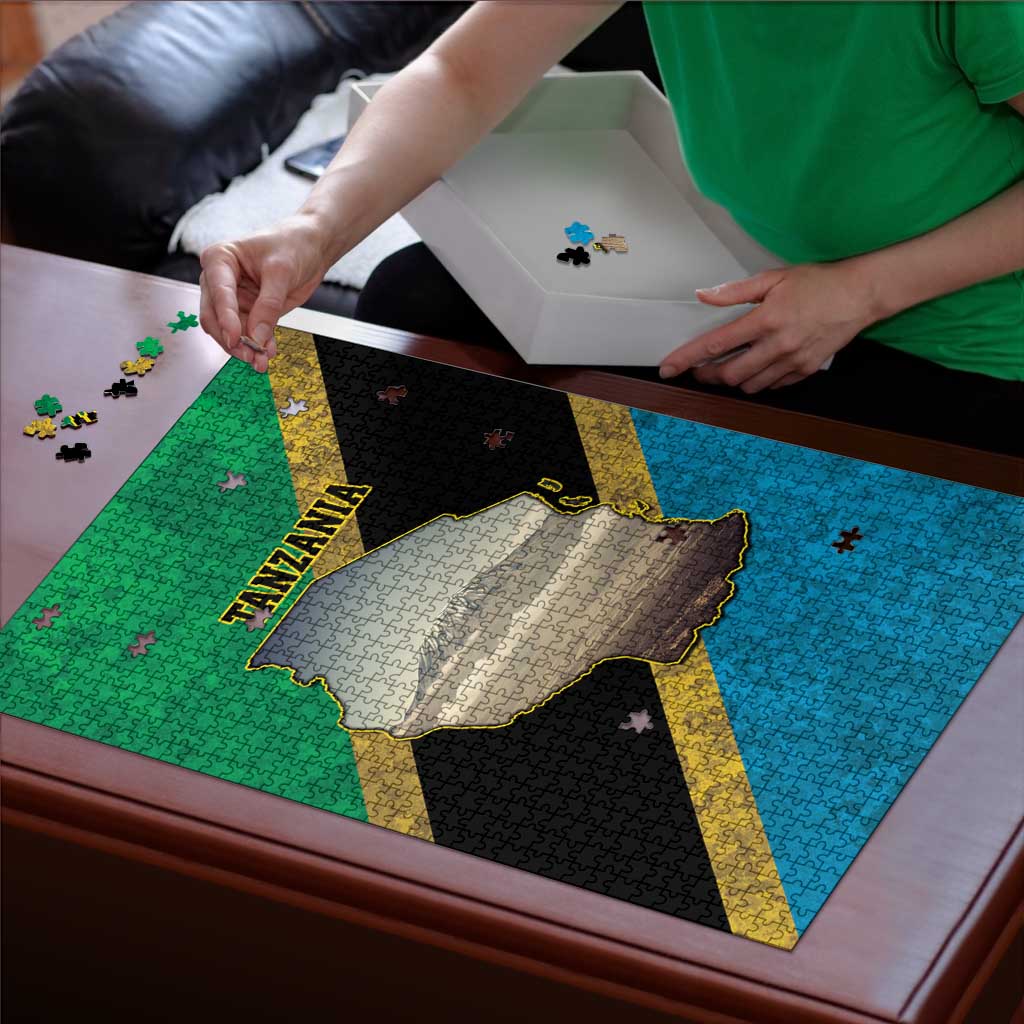 Kilimanjaro Tanzania Puzzle Grunge Flag Map of Tanzania - Wonder Print Shop