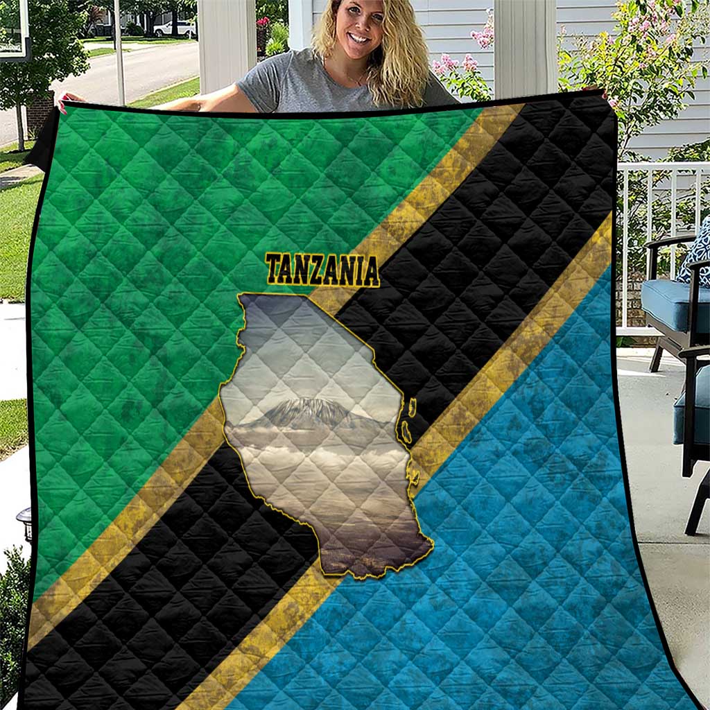 Kilimanjaro Tanzania Quilt Grunge Flag Map of Tanzania - Wonder Print Shop