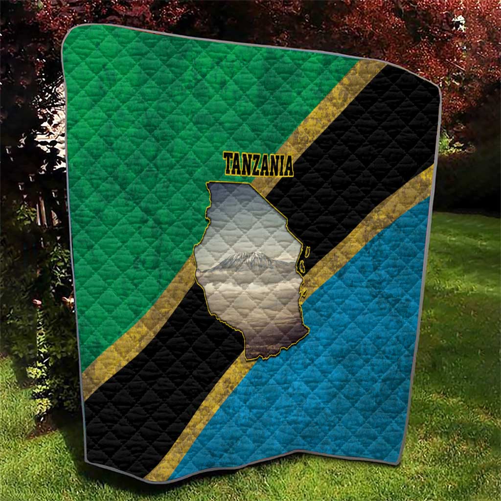 Kilimanjaro Tanzania Quilt Grunge Flag Map of Tanzania - Wonder Print Shop