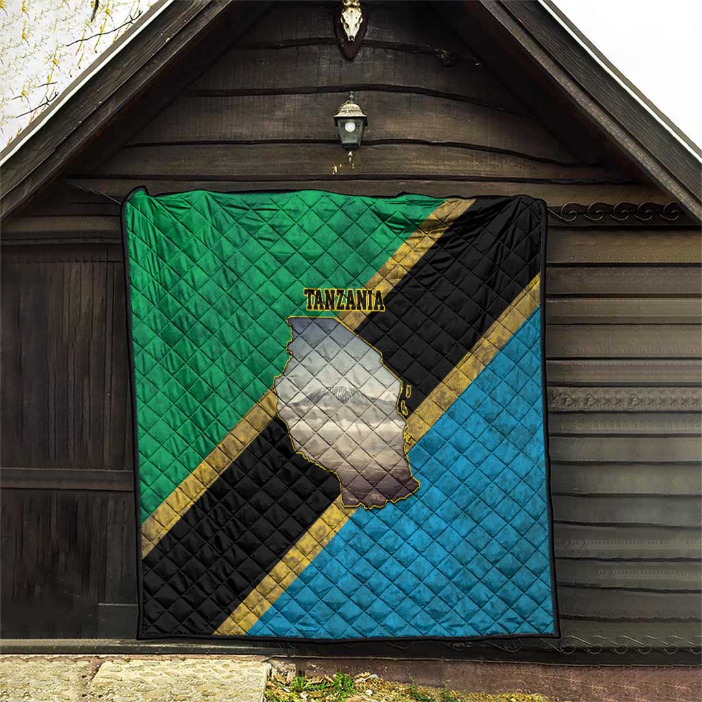 Kilimanjaro Tanzania Quilt Grunge Flag Map of Tanzania - Wonder Print Shop