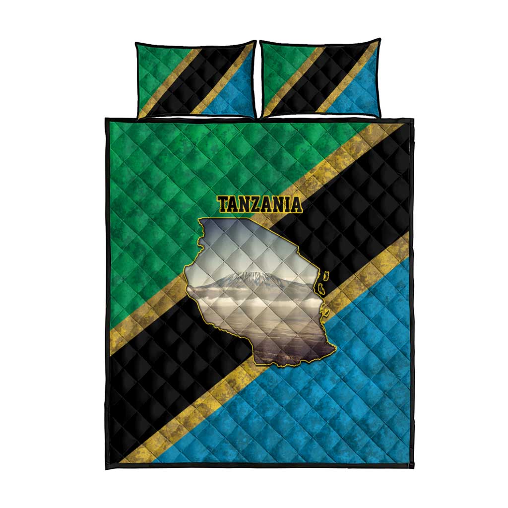 Kilimanjaro Tanzania Quilt Bed Set Grunge Flag Map of Tanzania - Wonder Print Shop