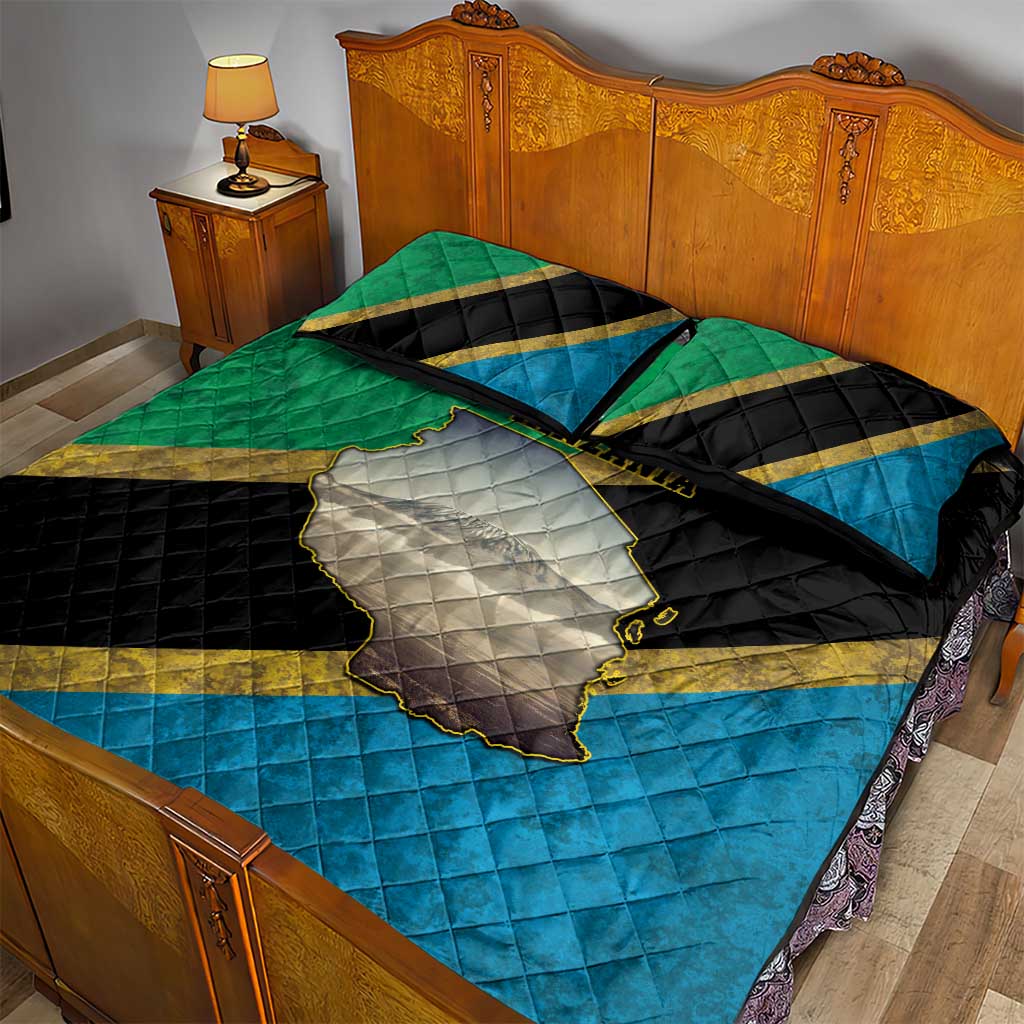 Kilimanjaro Tanzania Quilt Bed Set Grunge Flag Map of Tanzania - Wonder Print Shop