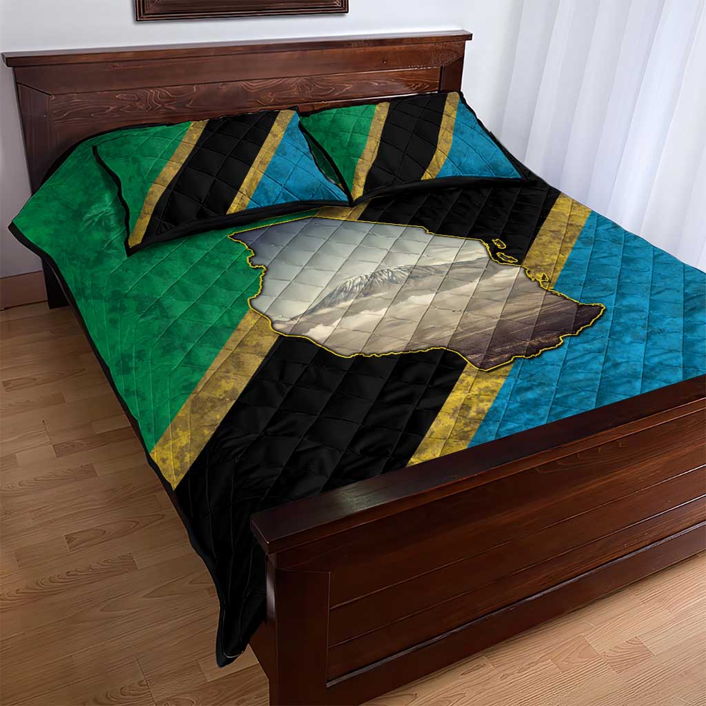 Kilimanjaro Tanzania Quilt Bed Set Grunge Flag Map of Tanzania - Wonder Print Shop