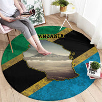 Kilimanjaro Tanzania Round Carpet Grunge Flag Map of Tanzania - Wonder Print Shop