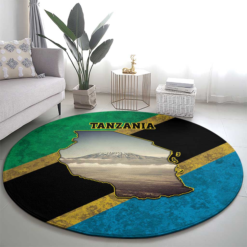 Kilimanjaro Tanzania Round Carpet Grunge Flag Map of Tanzania - Wonder Print Shop