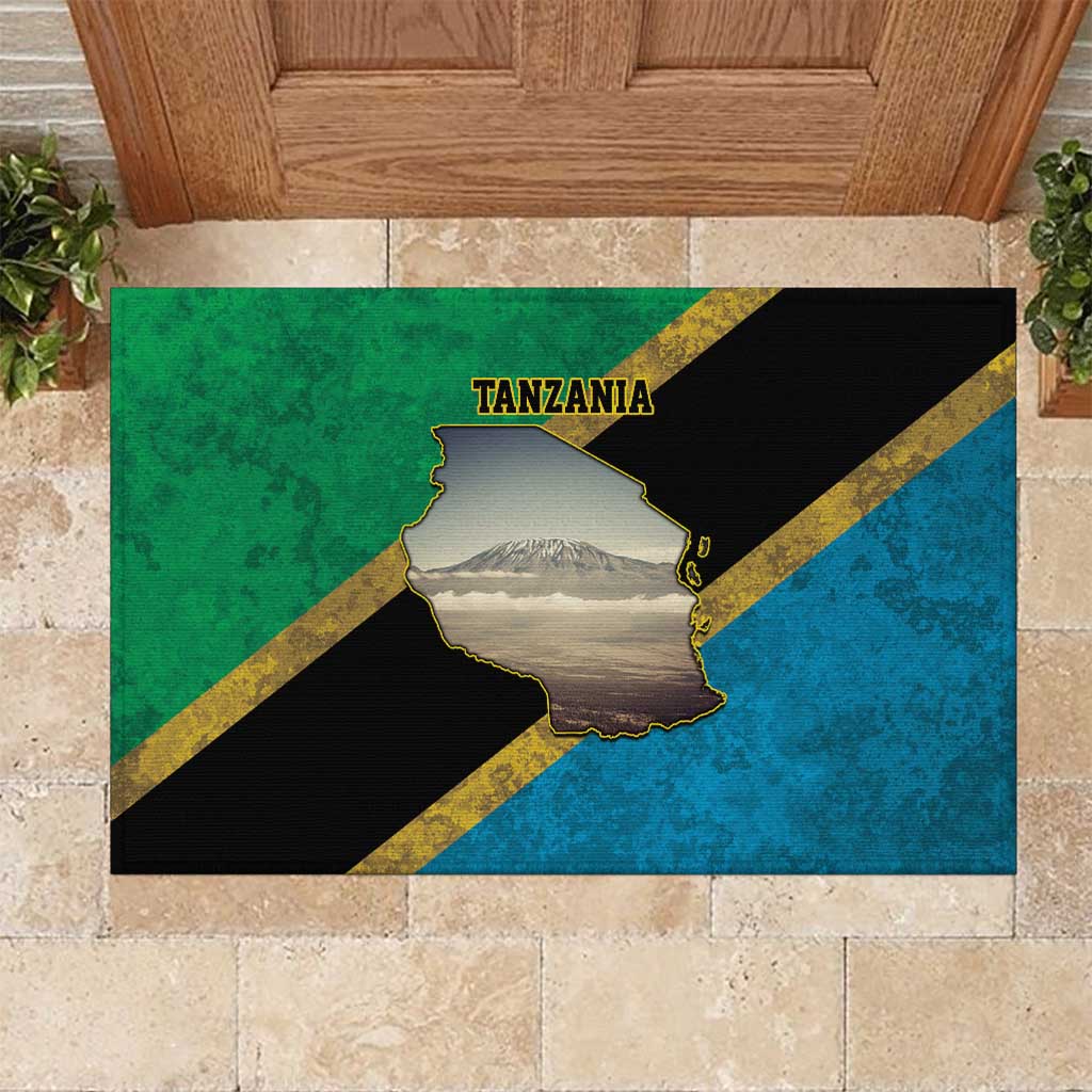 Kilimanjaro Tanzania Rubber Doormat Grunge Flag Map of Tanzania - Wonder Print Shop