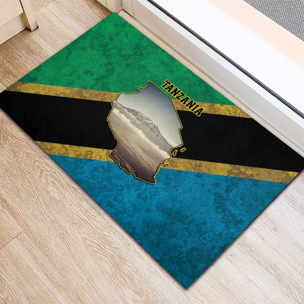 Kilimanjaro Tanzania Rubber Doormat Grunge Flag Map of Tanzania - Wonder Print Shop