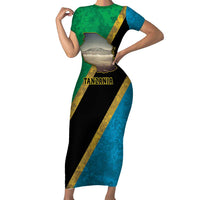 Kilimanjaro Tanzania Short Sleeve Bodycon Dress Grunge Flag Map of Tanzania - Wonder Print Shop