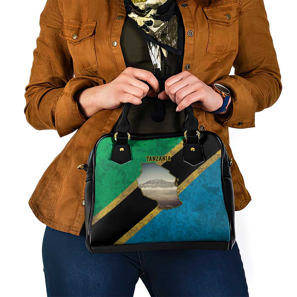 Kilimanjaro Tanzania Shoulder Handbag Grunge Flag Map of Tanzania - Wonder Print Shop