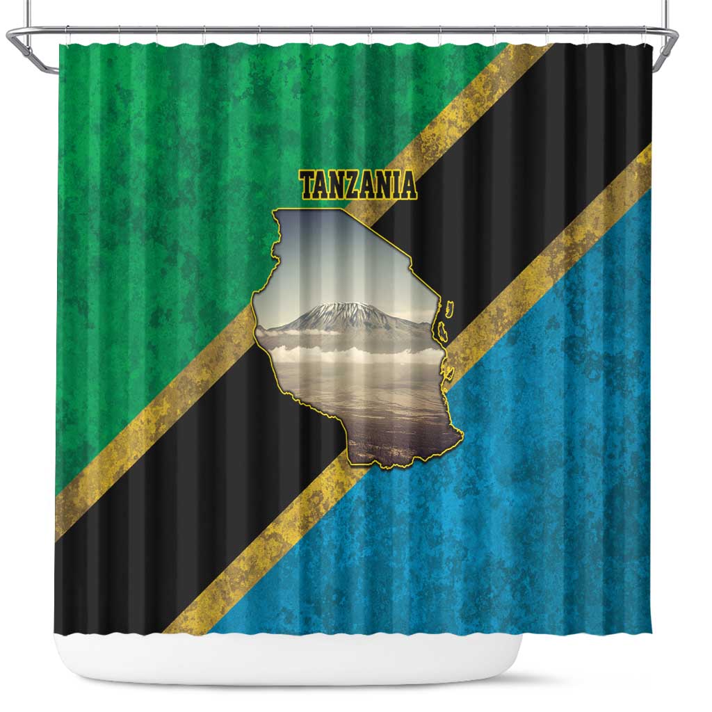 Kilimanjaro Tanzania Shower Curtain Grunge Flag Map of Tanzania - Wonder Print Shop