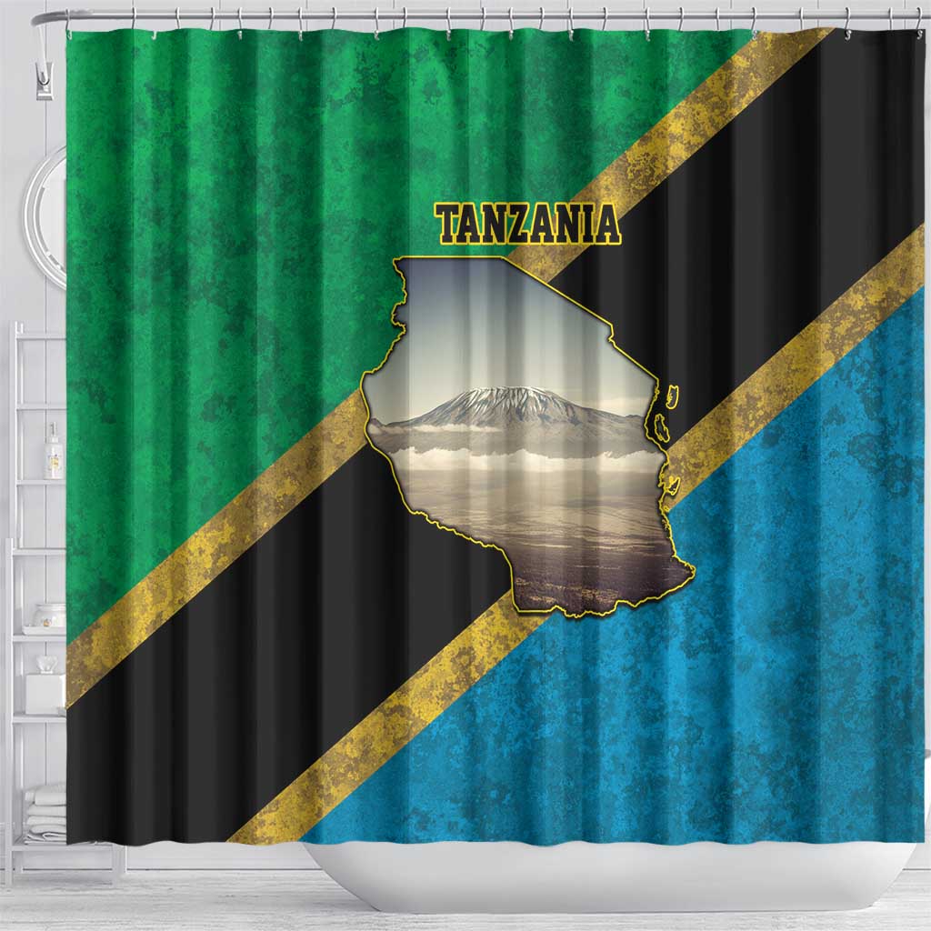Kilimanjaro Tanzania Shower Curtain Grunge Flag Map of Tanzania - Wonder Print Shop