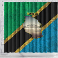 Kilimanjaro Tanzania Shower Curtain Grunge Flag Map of Tanzania - Wonder Print Shop