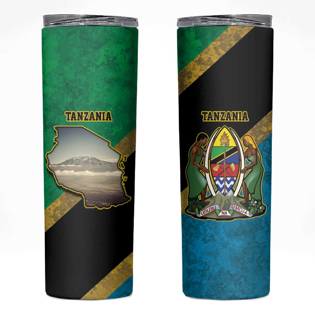 Kilimanjaro Tanzania Skinny Tumbler Grunge Flag Map of Tanzania - Wonder Print Shop