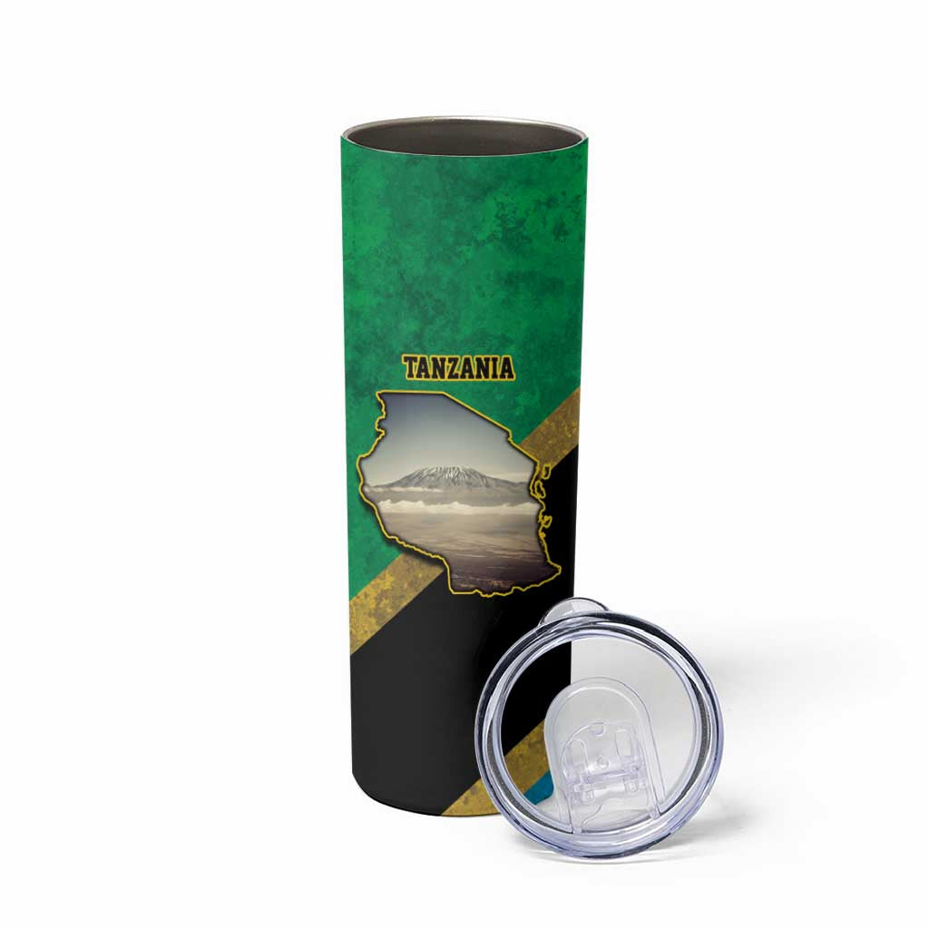 Kilimanjaro Tanzania Skinny Tumbler Grunge Flag Map of Tanzania - Wonder Print Shop