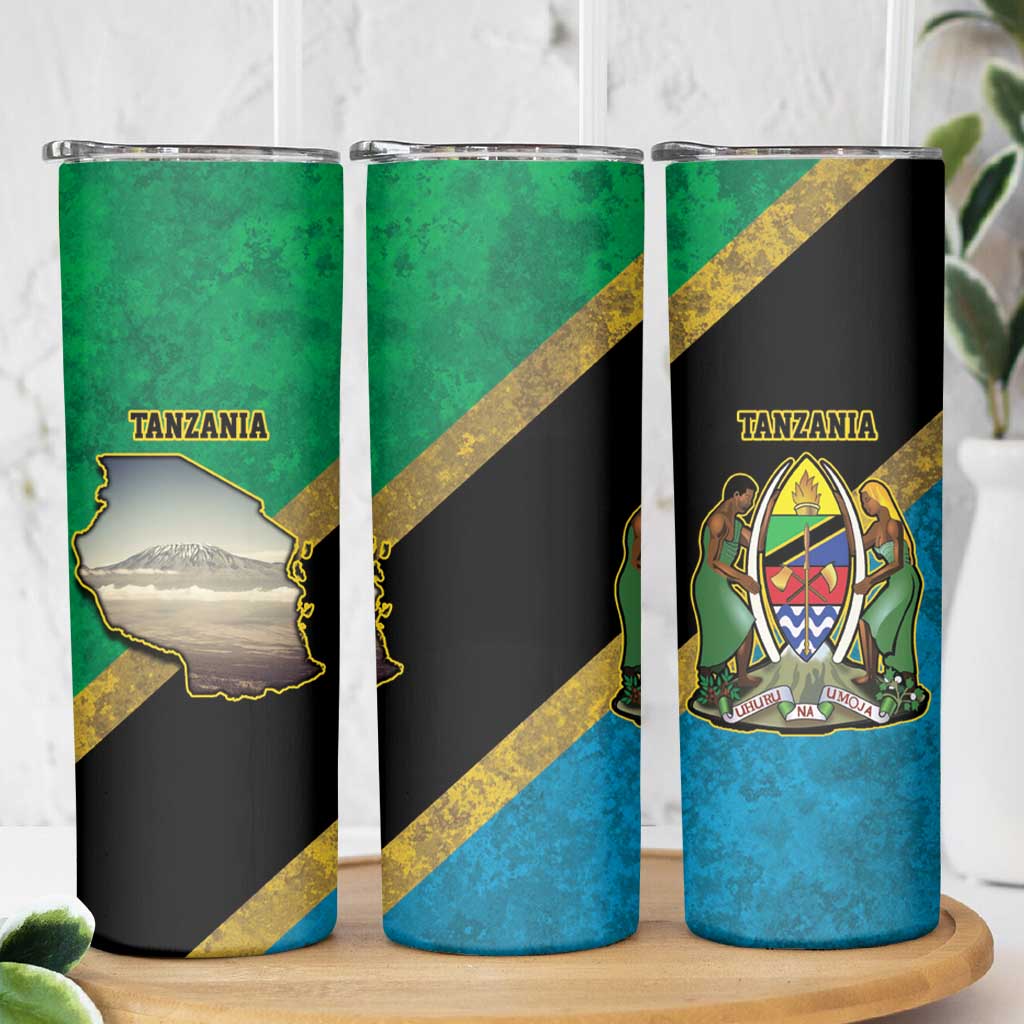 Kilimanjaro Tanzania Skinny Tumbler Grunge Flag Map of Tanzania - Wonder Print Shop