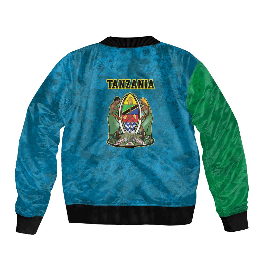 Kilimanjaro Tanzania Sleeve Zip Bomber Jacket Grunge Flag Map of Tanzania - Wonder Print Shop