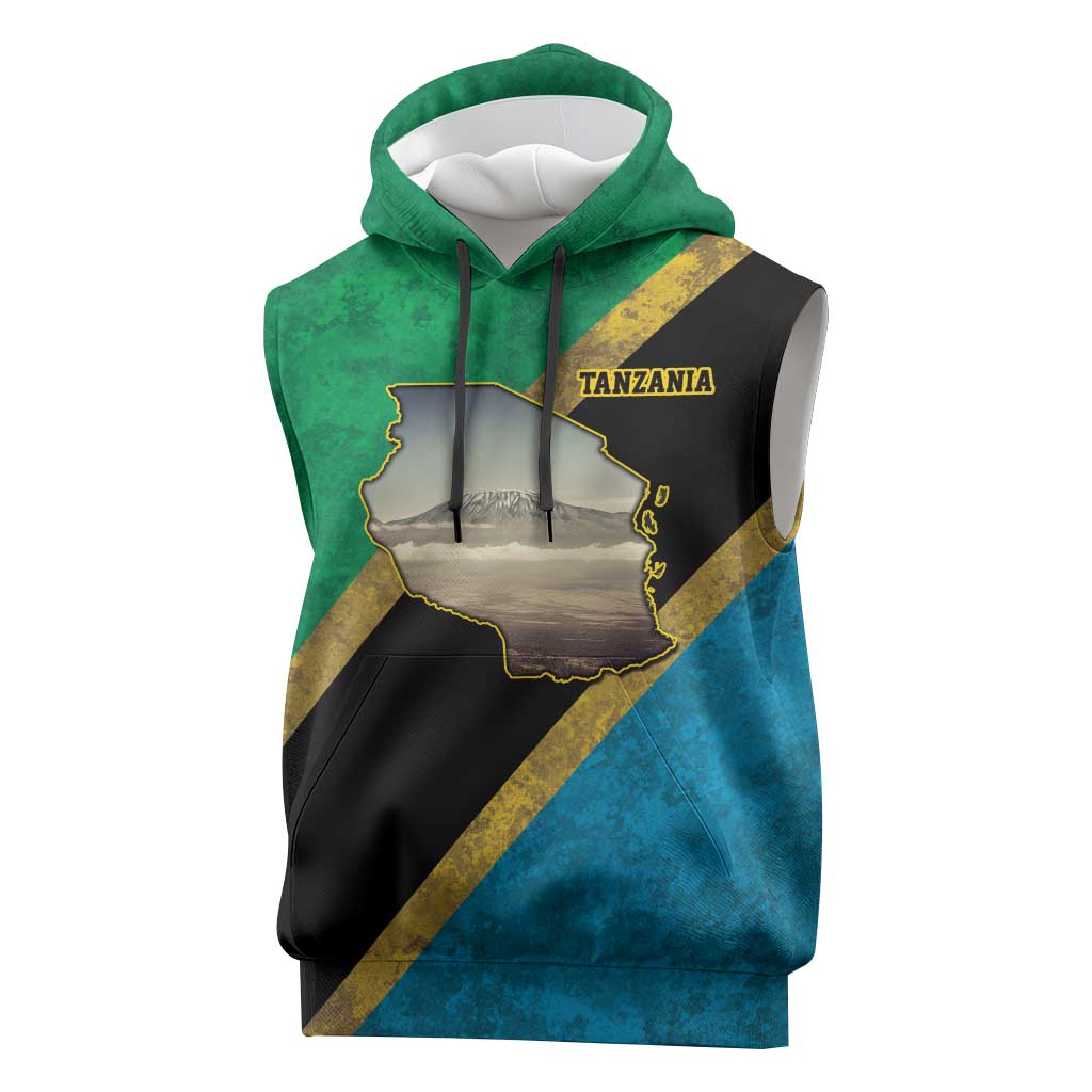 Kilimanjaro Tanzania Sleeveless Hoodie Grunge Flag Map of Tanzania - Wonder Print Shop
