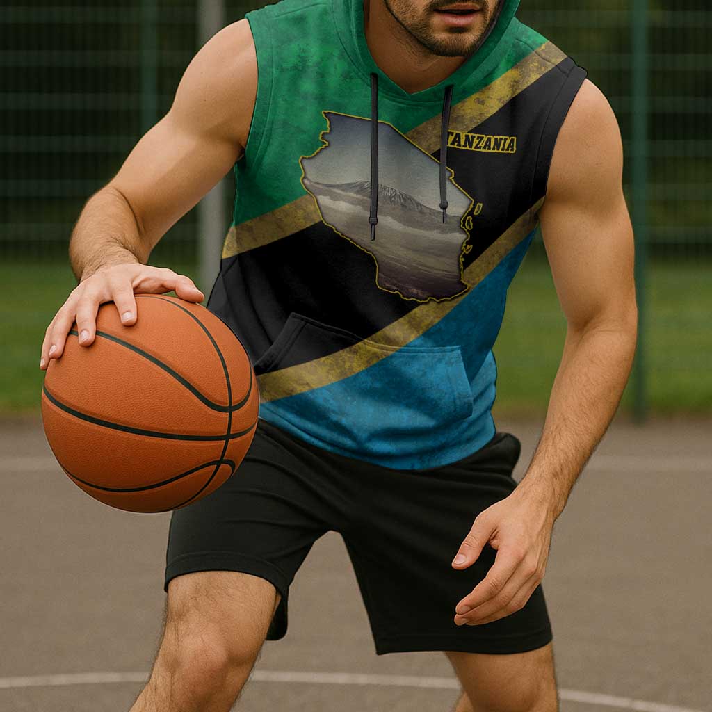 Kilimanjaro Tanzania Sleeveless Hoodie Grunge Flag Map of Tanzania - Wonder Print Shop